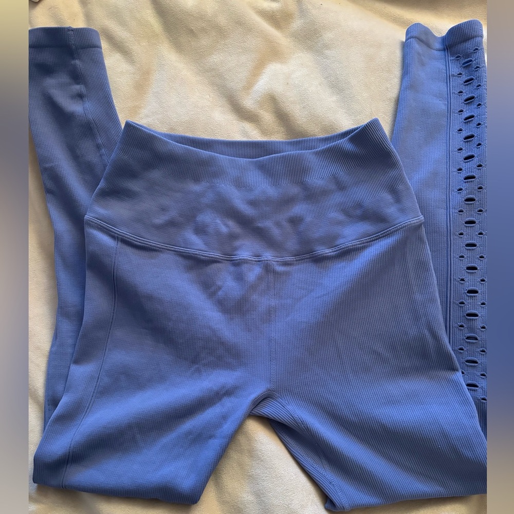 Spiritual Gangster Self Love Ribbed & Laser Cut Leggings, Periwinkle Blue, XS/S